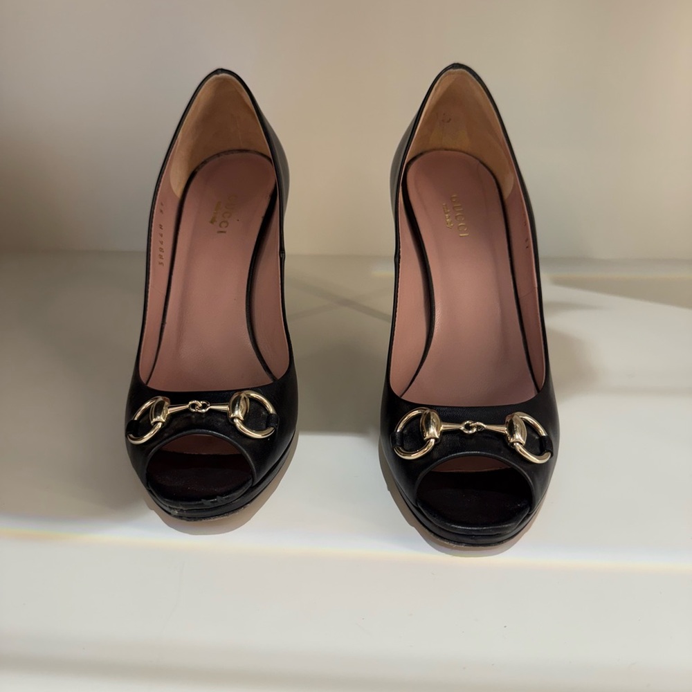 Gucci Horsebit Peep Toe Stiletto Black size 37